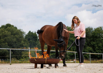Pferdefotografie Rheinland-Pfalz – Pferd und Mensch mit Feuerschale